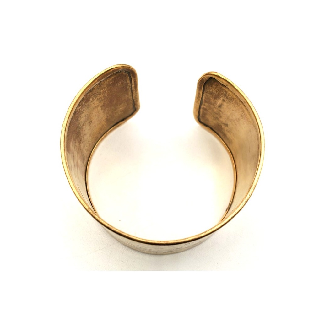 Vintage Wide Hammered Brass Cuff Bracelet Minimalist Statement Open Back - Picture 3 of 4